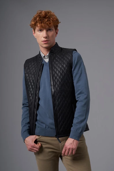 Luca Siyah Deri Yelek - 2