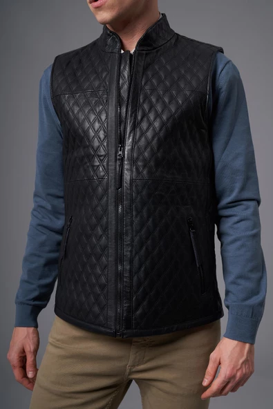 Luca Siyah Deri Yelek - 3