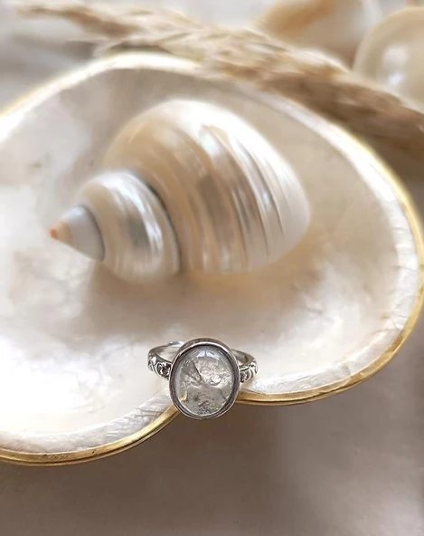 Yüzük Doğal Taş Kuvars Ayarlanabilir Kadın Yüzük Takı Aksesuar - 3