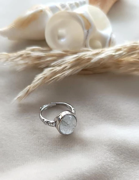 Yüzük Doğal Taş Kuvars Ayarlanabilir Kadın Yüzük Takı Aksesuar - 2