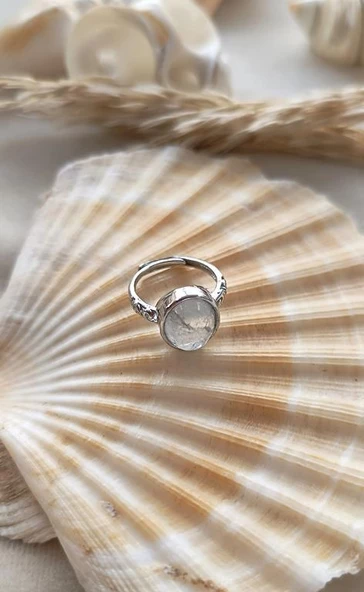 Yüzük Doğal Taş Kuvars Ayarlanabilir Kadın Yüzük Takı Aksesuar