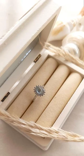 Yüzük Doğal Taş Akuamarin Ayarlanabilir Kadın Yüzük Takı Aksesuar