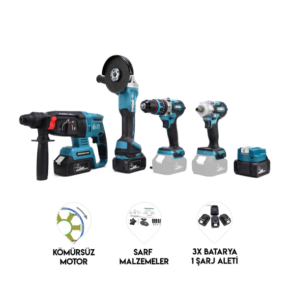 Dawreek Beşli Set MK350 (Power Bank Led 13mm Ç.Mandren+S.Sıkma+Ş.Spral+Ş.Hilti) - 4
