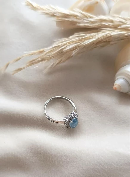 Yüzük Doğal Taş Akuamarin Ayarlanabilir Kadın Yüzük Takı Aksesuar - 5
