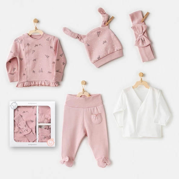 Kız Bebek Hastane Çıkışı 5 Parça Yenidoğan Set Puppy Gazelle AC25040