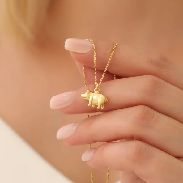 925 Ayar Gümüş Domuz Figürü Kolye ürün görseli 1