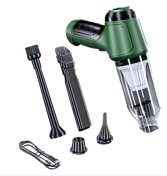 Taşınabilir Kablosuz Üfleme ve Vakum Özellikli Ev-Araba-Ofis Mini El Süpürgesi Yeşil - 8