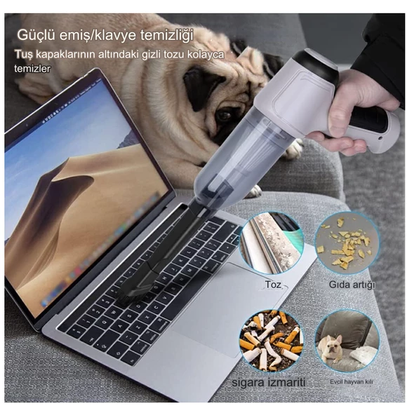 Taşınabilir Kablosuz Üfleme ve Vakum Özellikli Ev-Araba-Ofis Mini El Süpürgesi Yeşil - 6