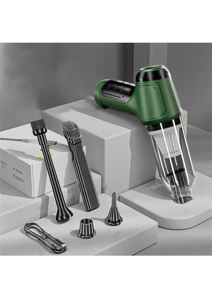 Taşınabilir Kablosuz Üfleme ve Vakum Özellikli Ev-Araba-Ofis Mini El Süpürgesi Yeşil - 2