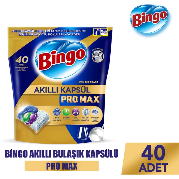 Bingo Akıllı Kapsül Pro Max Bulaşık Makinesi Deterjanı Tableti 40'lı