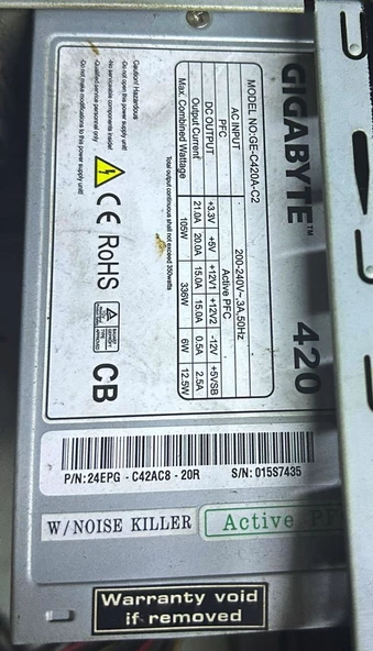GIGABYTE GE-C420A-C2 AKTİF PFC POWER SUPPLY 420W 2.EL 6 AY GARANTİLİ