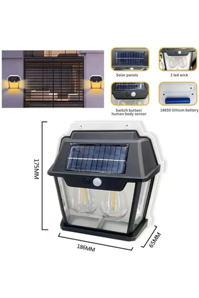2 adet sensörlü Güneş Enerjili Bahçe Aydınlatma Duvar Lambası  Su Geçirmez Güneş  enerjili aplik - 6