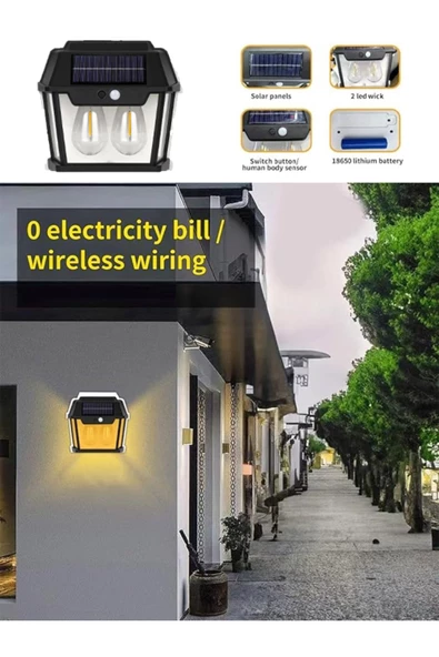 2 adet sensörlü Güneş Enerjili Bahçe Aydınlatma Duvar Lambası  Su Geçirmez Güneş  enerjili aplik - 2
