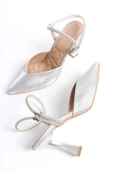 Parsan Gümüş  Taşlı Stiletto Abiye Topuklu Ayakkabı - Resim 2