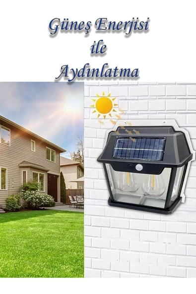 2 adet sensörlü Güneş Enerjili Bahçe Aydınlatma Duvar Lambası  Su Geçirmez Güneş  enerjili aplik - 4