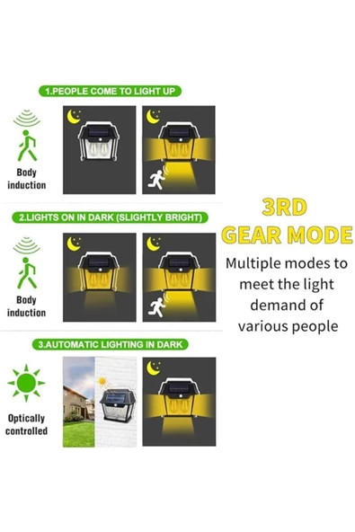 4 adet sensörlü Güneş Enerjili Bahçe Aydınlatma Duvar Lambası  Su Geçirmez Güneş  enerjili aplik - 3
