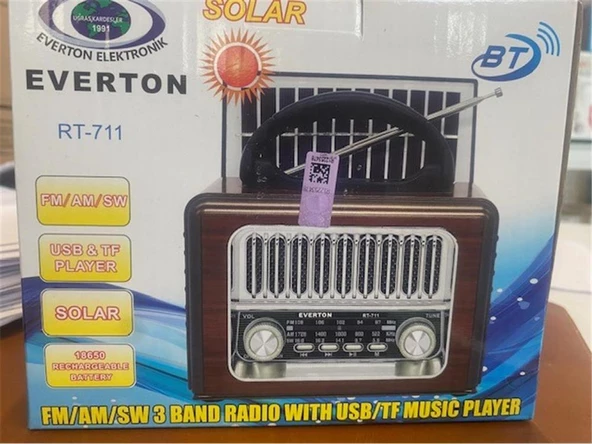 Everton Rt-711-Usb-Tf-Am-Fm-Sw-Tws-Usb Güneş Eenerjili  Nostaljik Radyo