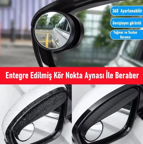 OTO MOTTO Oto Araç Kör Nokta Ayna + Dış Yan Ayna Yağmur Koruyucu Rüzgarlık Yan Ayna Kaşı 2 Adet - 2