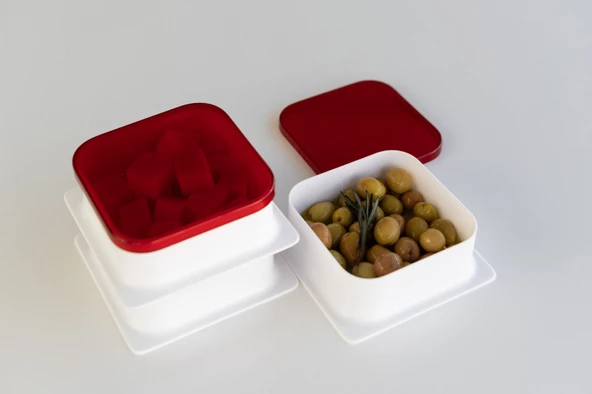 3 Adet Kapaklı Kare Kahvaltılık Kase Peynirlik Zeytinlik Reçellik Tabak Kahvaltı Kasesi - 7