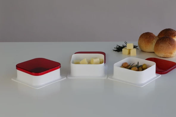 4 Adet Kapaklı Kare Kahvaltılık Kase Peynirlik Zeytinlik Reçellik Tabak Kahvaltı Kasesi - 4