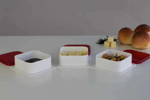 6 Adet Kapaklı Kare Kahvaltılık Kase Peynirlik Zeytinlik Reçellik Tabak Kahvaltı Kasesi - 4