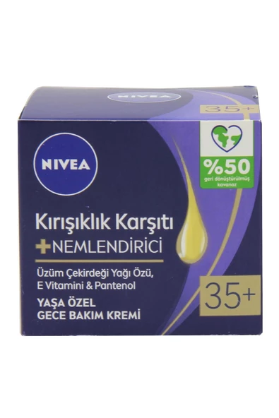 NIVEA KIRIŞIKLIK KARŞITI+NEMLENDİRİCİ KREM 35+ YAŞ 50ML-GECE