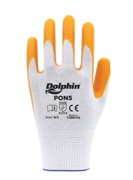 Dolphin PON5 Beyaz/Sarı Nitril Polyester İş Eldiveni