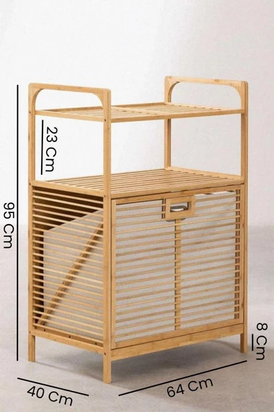 Digithome Bambu Xl Kirli Sepetli 2 Raflı Çok Amaçlı Banyo Düzenleyici Çamaşır Sepeti Organizer DB-0004 - 8