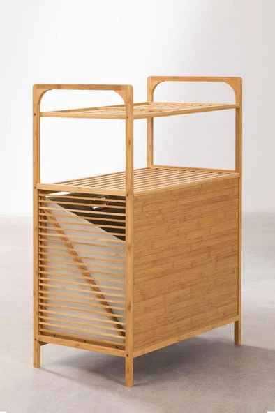 Digithome Bambu Xl Kirli Sepetli 2 Raflı Çok Amaçlı Banyo Düzenleyici Çamaşır Sepeti Organizer DB-0004 - 3