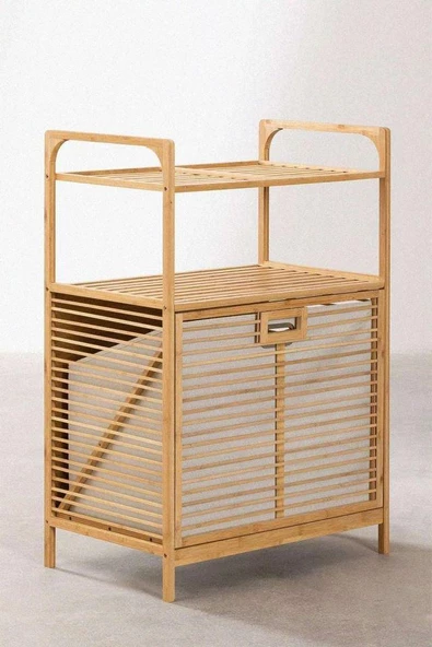 Digithome Bambu Xl Kirli Sepetli 2 Raflı Çok Amaçlı Banyo Düzenleyici Çamaşır Sepeti Organizer DB-0004 - 2