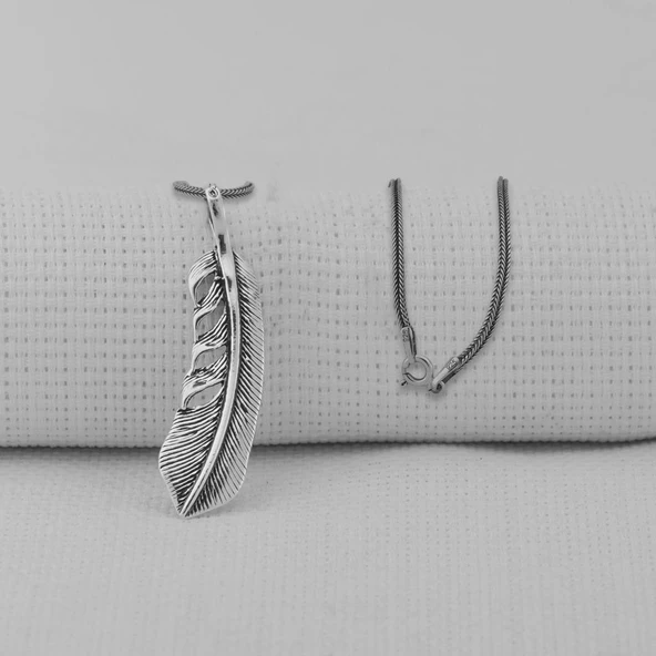 Kuş Tüyü 925 Ayar Gümüş Kolye - Resim 2