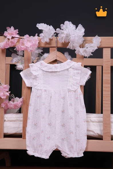 Babydola Kız Bebek Çiçek Desen Fiyonk ve Dantel Detaylı Tulum Bayramlık 15035 - 11