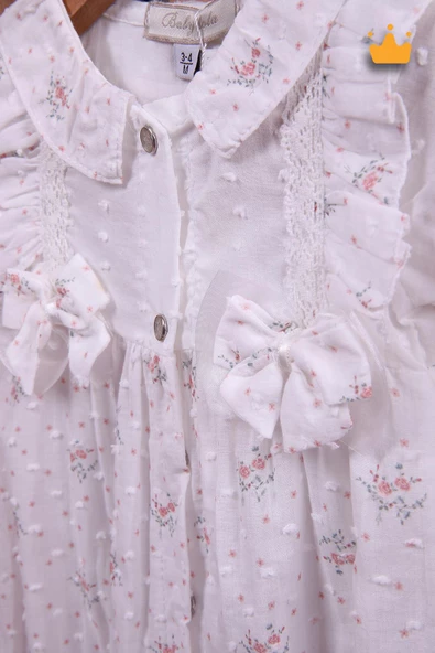 Babydola Kız Bebek Çiçek Desen Fiyonk ve Dantel Detaylı Tulum Bayramlık 15035 - 8