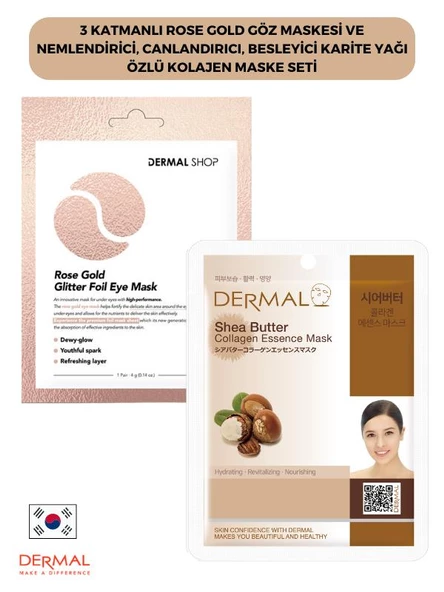 3 Katmanlı Rose Gold Göz Maskesi ve Nemlendirici, Canlandırıcı, Besleyici Karite Yağı Özlü Kolajen Maske Seti