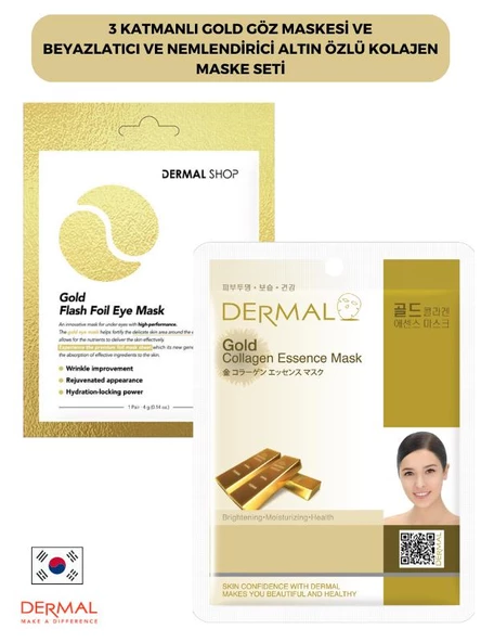 Dermal 3 Katmanlı Gold Göz Maskesi ve Beyazlatıcı Nemlendiric Kolajen Altın Maske Seti