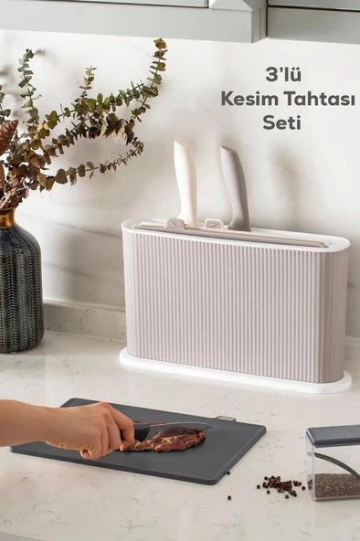 Porsima 0512 Kapuçino Beyaz 36 Parça Erzak Saklama Kabı Baharatlık Bıçaklı Kesme Tahtası Seti Çeyiz Seti - 5