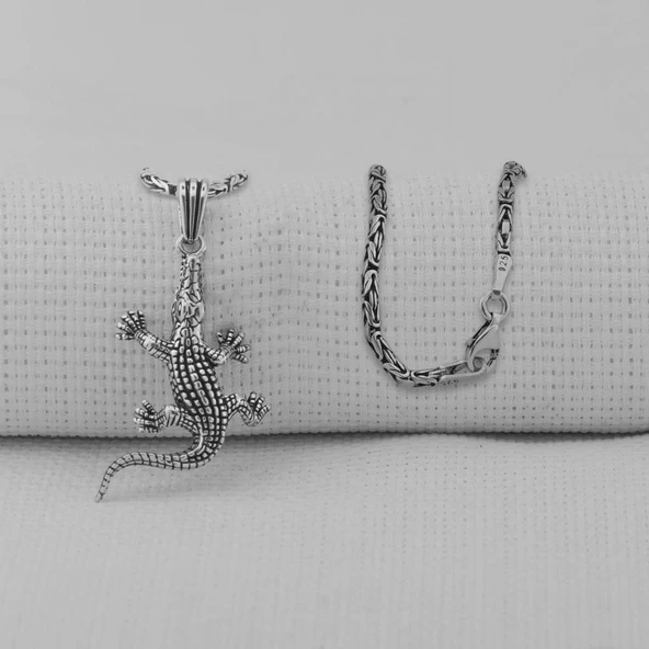 Timsah 925 Ayar Gümüş Kolye - Resim 2