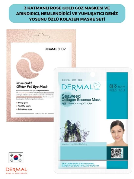 Dermal 3 Katmanlı Rose Göz Maskesi ve Nemlendirici Yumuşatıcı Deniz Yosunu Özlü Kolajen Maske