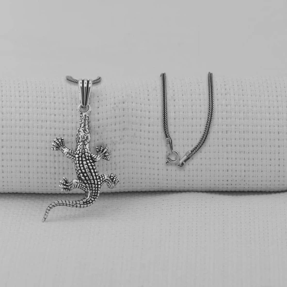 Timsah 925 Ayar Erkek Gümüş Kolye - Resim 2