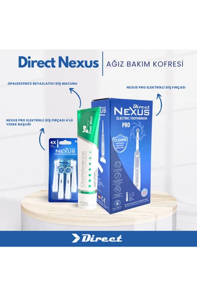 DİRECT NEXUS,Ağız Bakım Kofresi ( Nexus Elektrikli Diş Fırçası 4'lü Yedek Başlığı Opalescence 133 Gr)