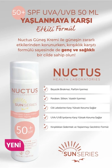 NUCTUS,Güneş Kremi 50+ Spf Uva/uvb 50 Ml Anti Aging Yaşlanma Karşıtı