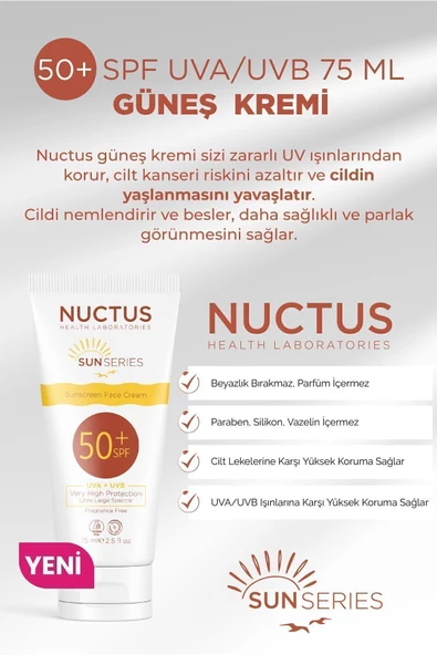 NUCTUS,Güneş Kremi 50+ Spf Uva/uvb 75 Ml Krem