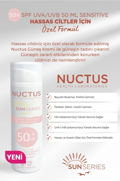 NUCTUS,Güneş Koruyucu Krem 50 Ml Hassas Ciltler Için