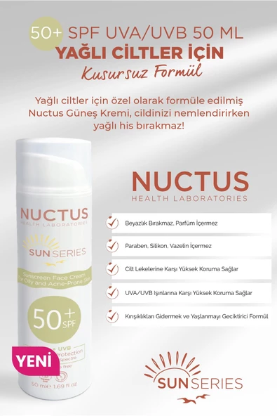 NUCTUS,Güneş Koruyucu Krem 50 Ml Yağlı Ciltler Için