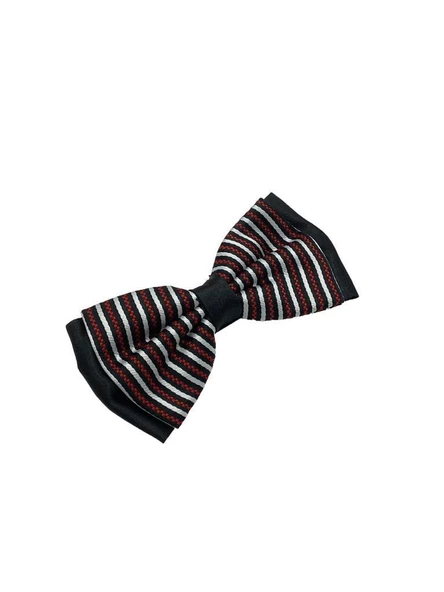 Brianze Siyah Beyaz Kırmızı Çizgili Desen Papyon - 2