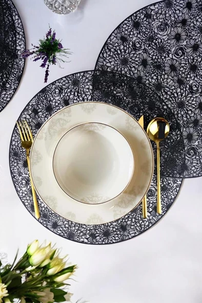 Digithome Acar 6’lı Amerikan Servisi Supla Yuvarlak Siyah 38 Cm – ACR-281 C320.033