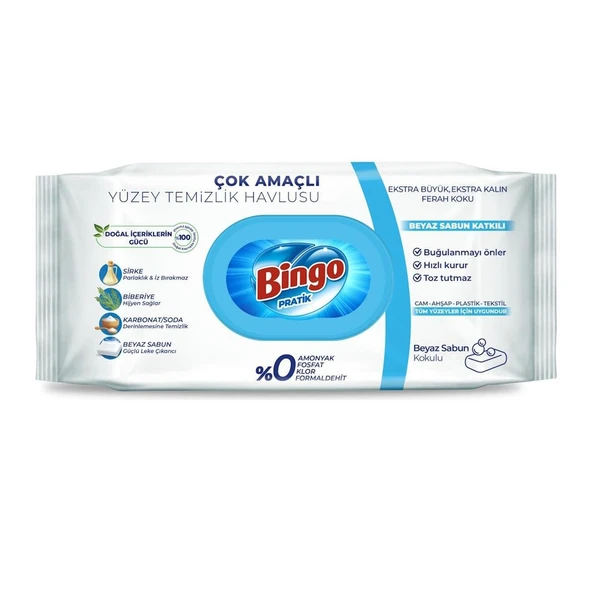 Bingo Yüzey Temizleme Havlusu 50'li Beyaz Sabun x 4 Adet - 3