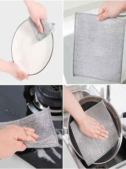 WUVERA 1 Adet 20x20 Inox Tel Bez Zor Kir Bezi, Inox Telli Bulaşık Bezi, Mutfak Banyo Bezi - 2