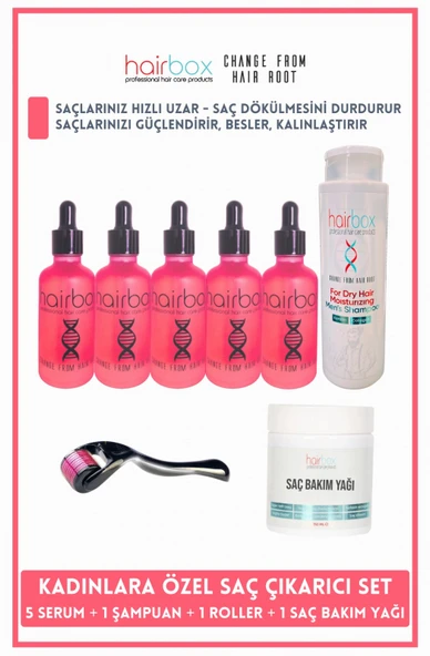 Hairbox Kadın Saç Serumu, Saç Serumu(5'Lİ SERUM ŞAMPUAN ROLLER SAÇ YAĞI)