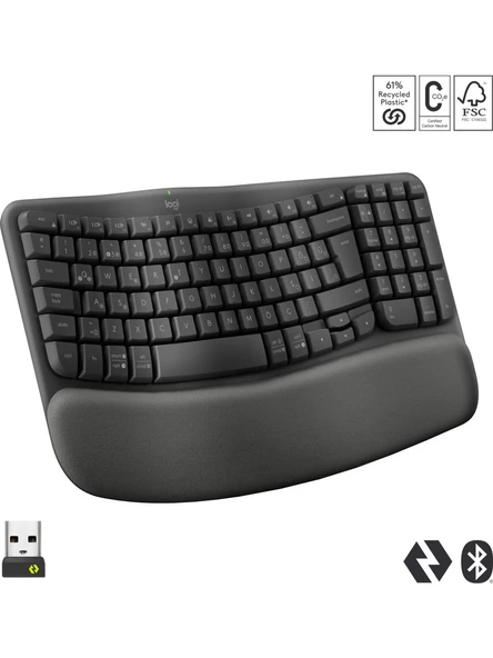 Logitech Wave Keys 920-012311 Kablosuz Bluetooth Dolgulu Avuç İçi Destekli Ergonomik Türkçe Q Klavye - Siyah